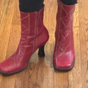 Vintage Red Leather Booties